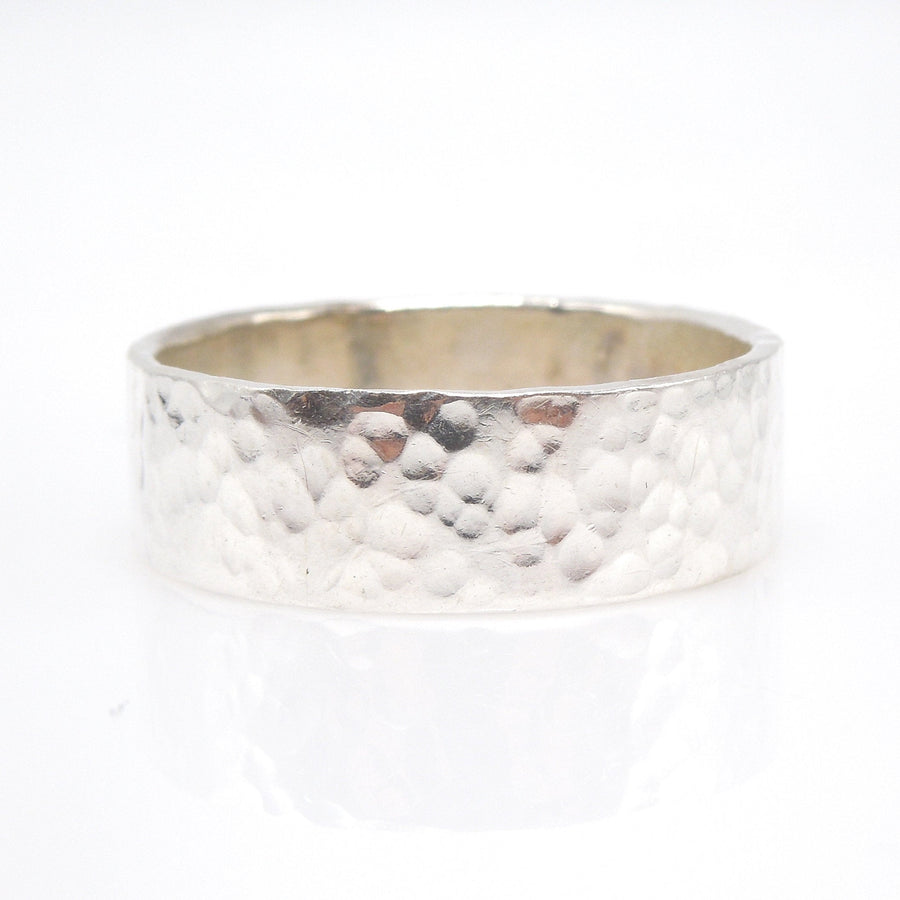 Hammered Wide Sterling Silver Man&#39;s Wedding Band