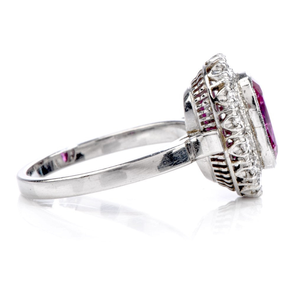 GIA Certified Unheated Oval Ruby & Diamond Platinum Halo Cocktail Ring