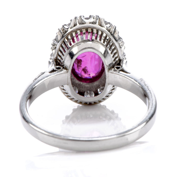 GIA Certified Unheated Oval Ruby & Diamond Platinum Halo Cocktail Ring