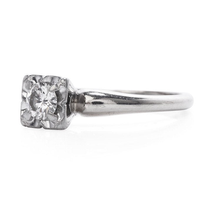 Orange Blossom Brand 1940s Diamond Engagement Ring in 14K White Gold