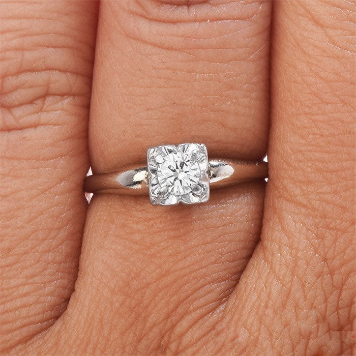 Orange Blossom Brand 1940s Diamond Engagement Ring in 14K White Gold