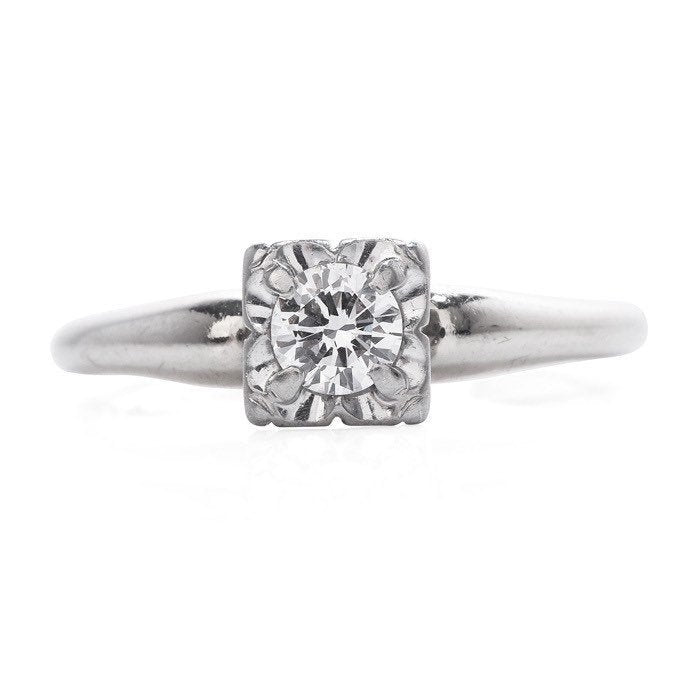 Orange Blossom Brand 1940s Diamond Engagement Ring in 14K White Gold