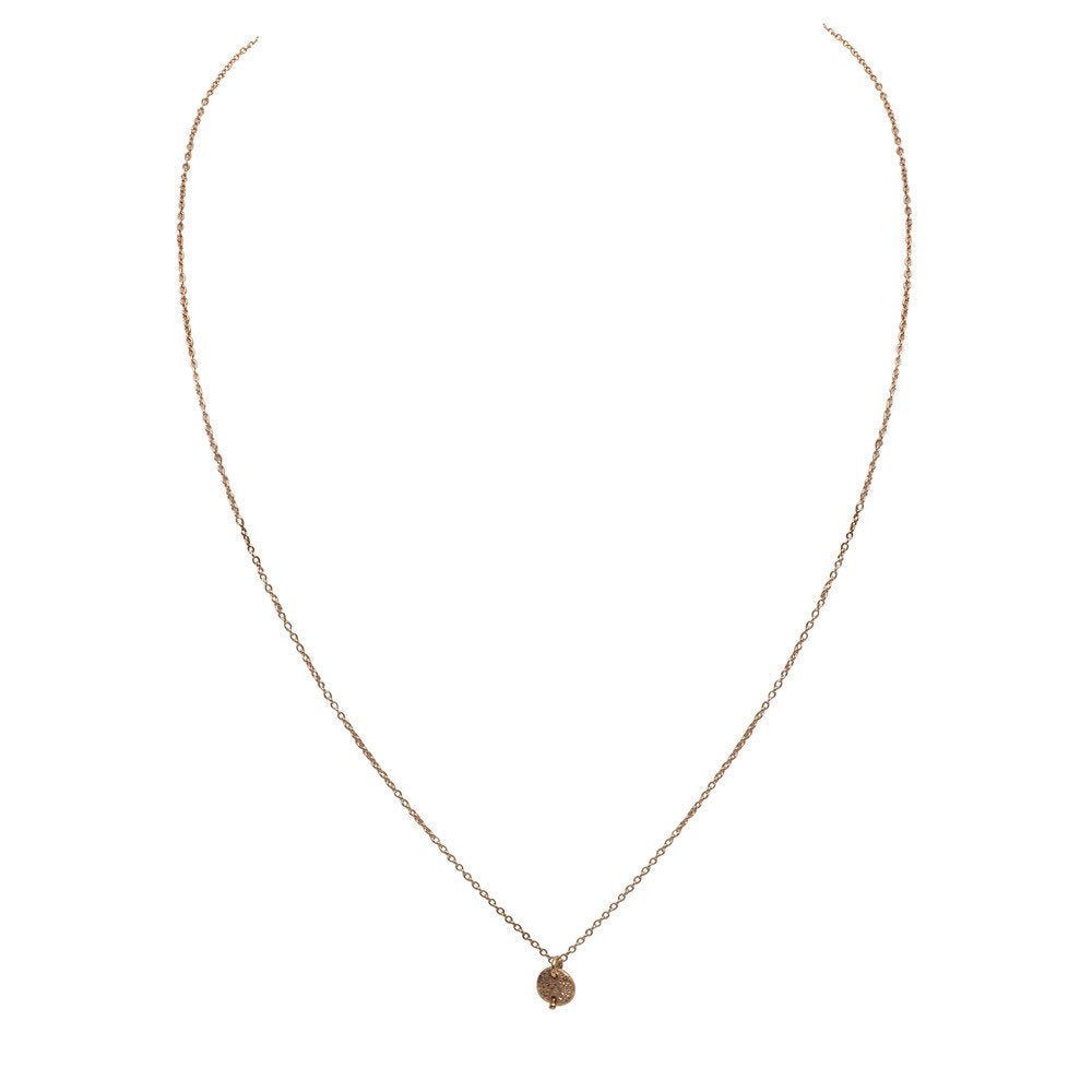 Tiny 14K Yellow Gold and Diamond Disc Necklace - 16.5&quot; Chain