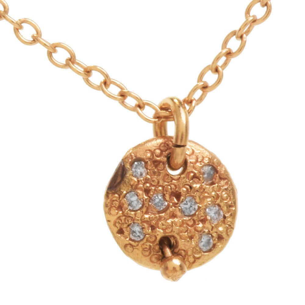 Tiny 14K Yellow Gold and Diamond Disc Necklace - 16.5&quot; Chain
