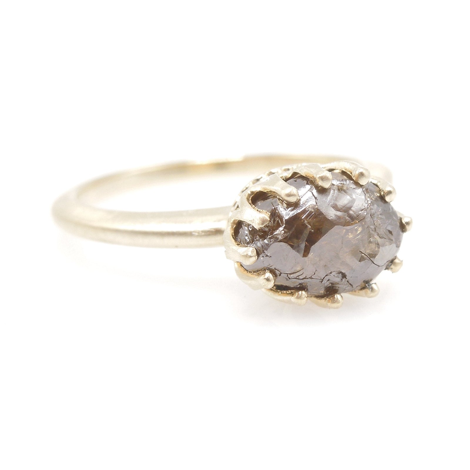 2.35ct Oval Shaped Brown Rough Diamond in Brushed 14K Yellow Gold