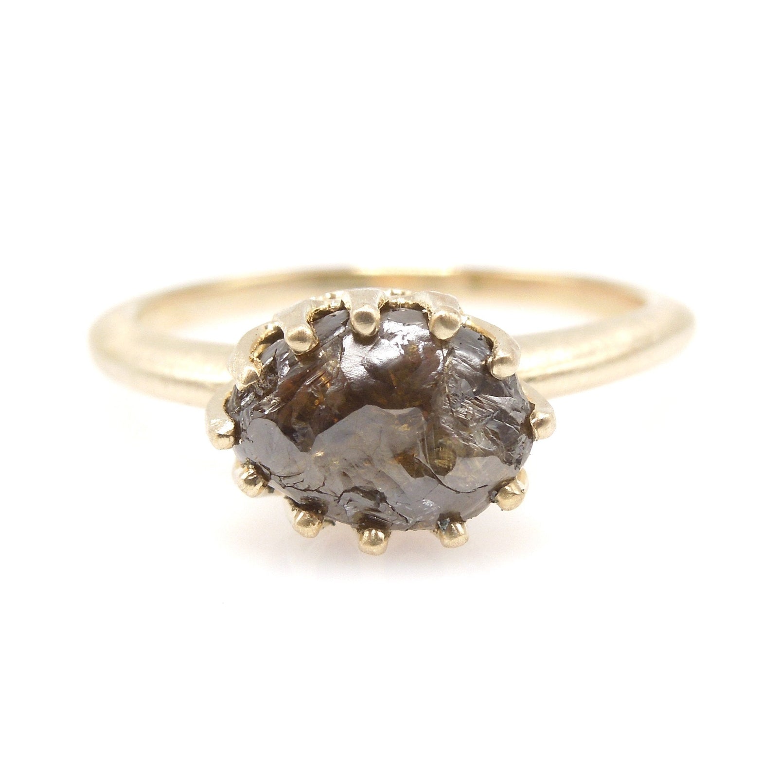 2.35ct Oval Shaped Brown Rough Diamond in Brushed 14K Yellow Gold
