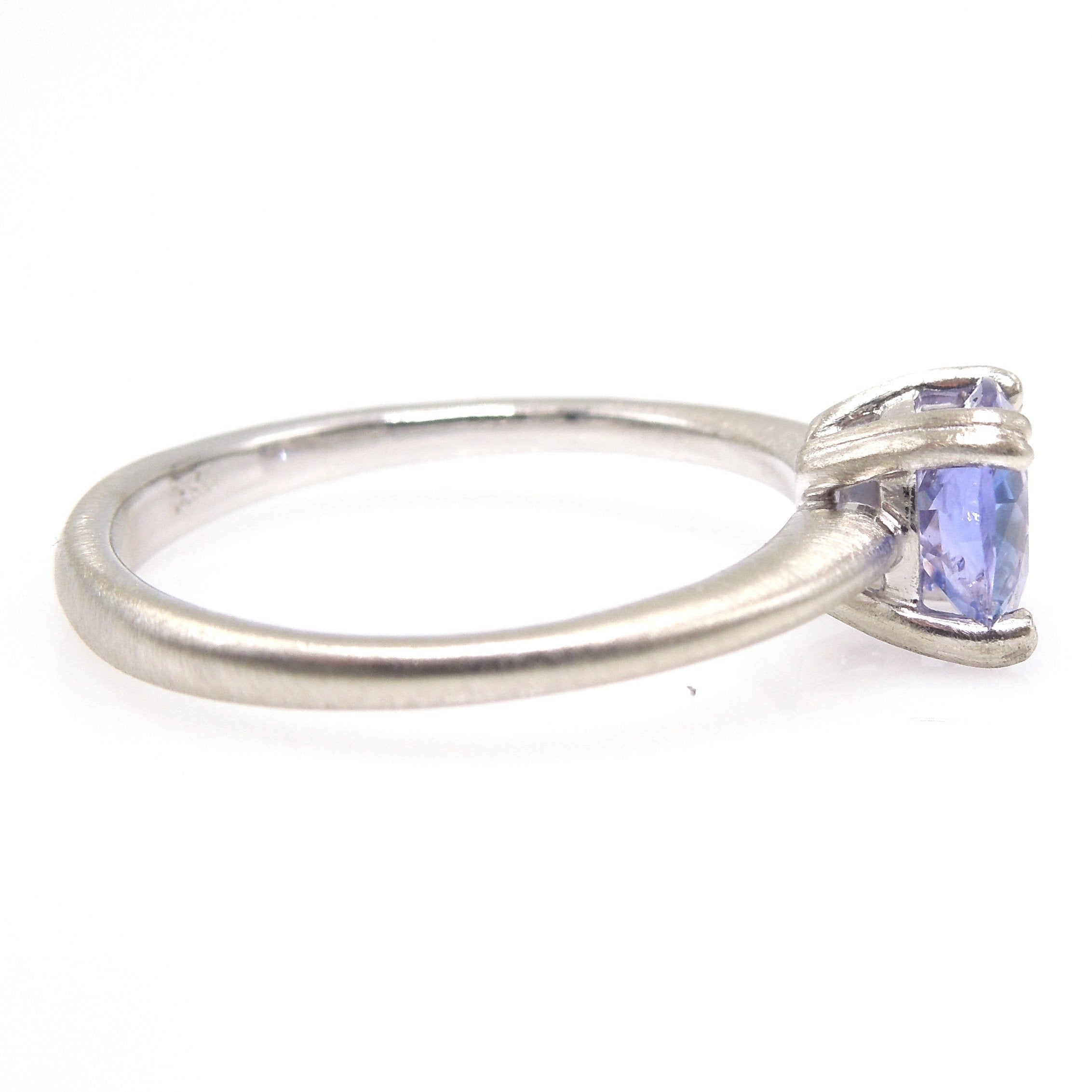 1.21ct Cushion Cut Natural Purple Sapphire Solitaire - Brushed 14K White Gold