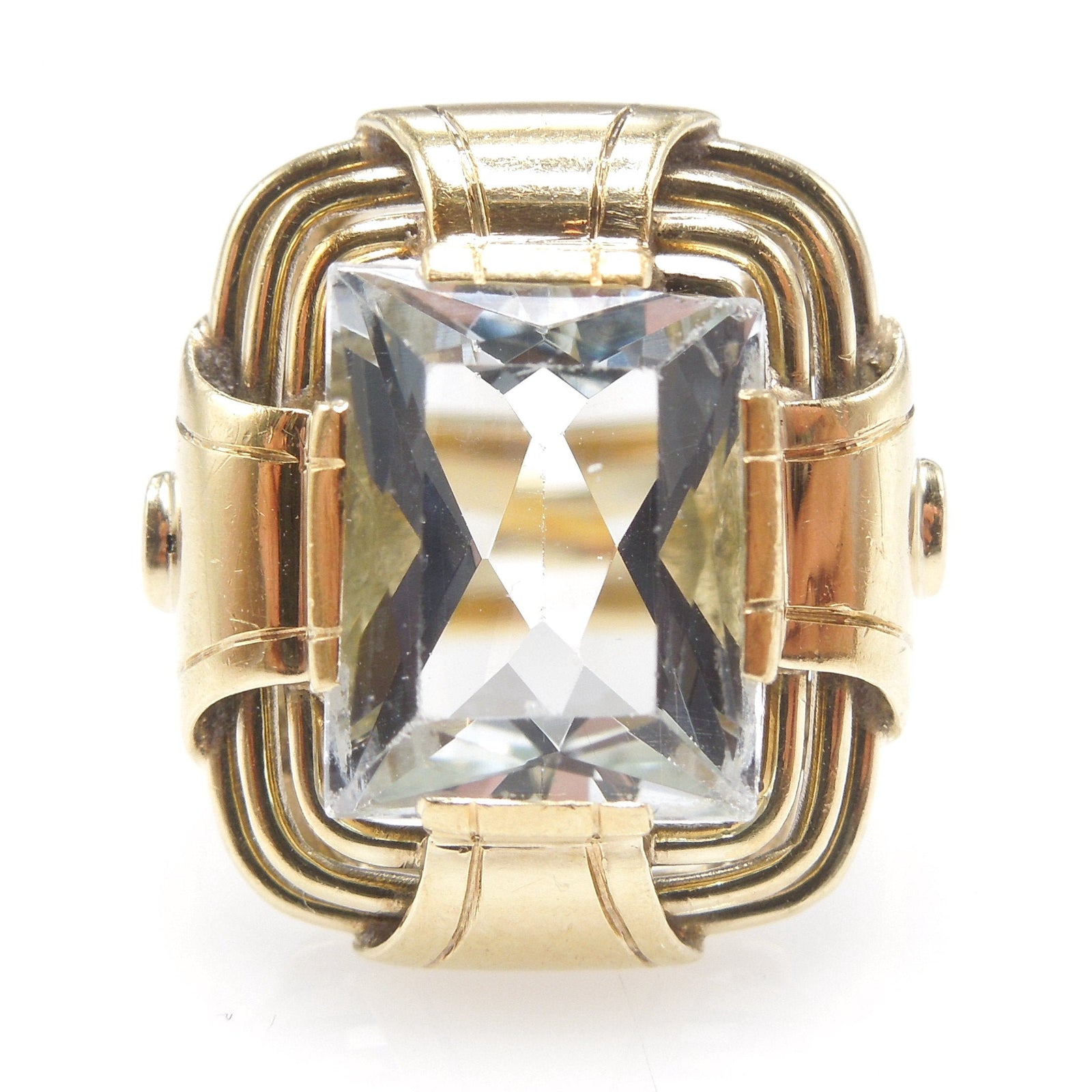 Art Deco 14K Yellow Gold and Rectangular Faceted Aquamarine Ring