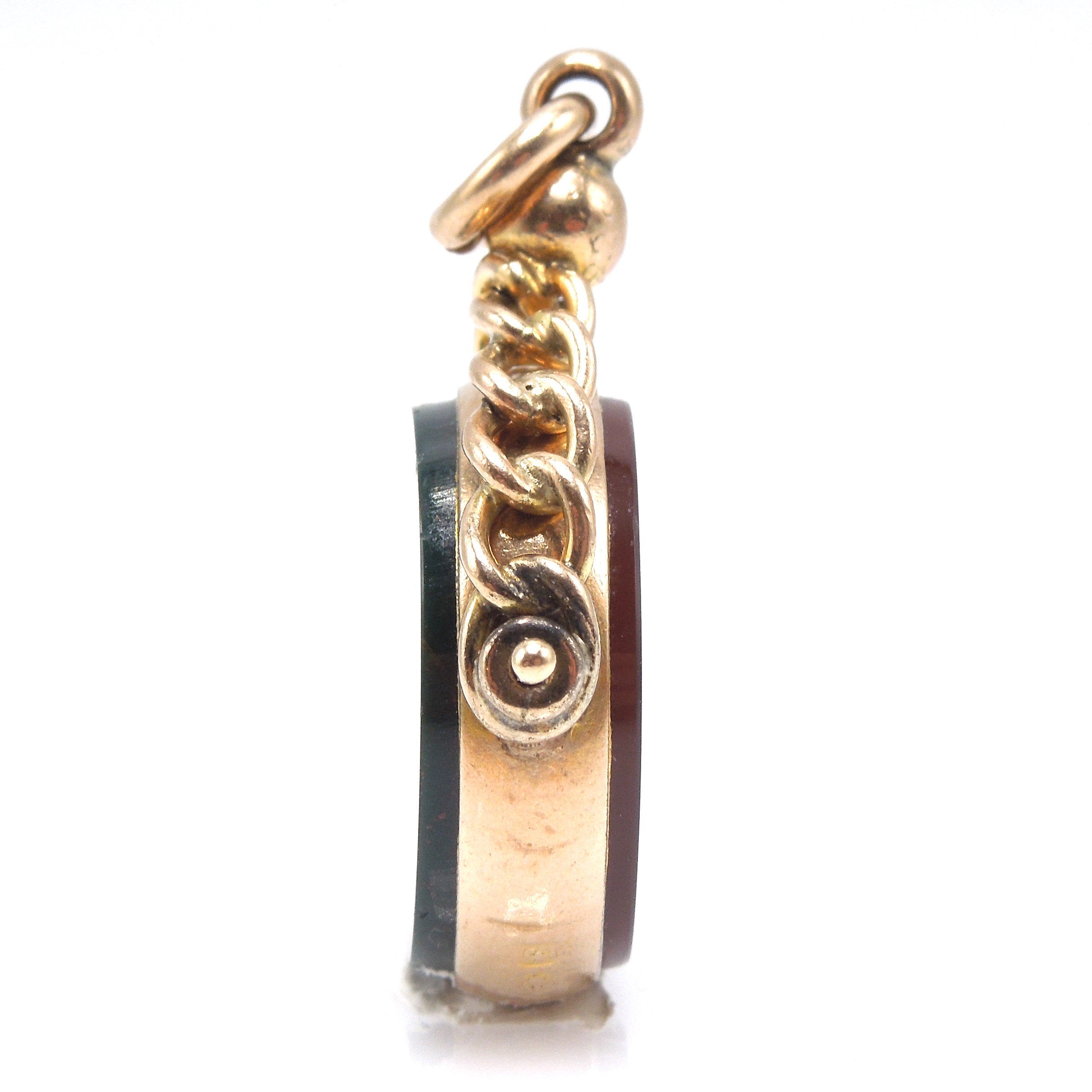 Victorian 9K John Goode & Sons Reversible Sard and Bloodstone Fob