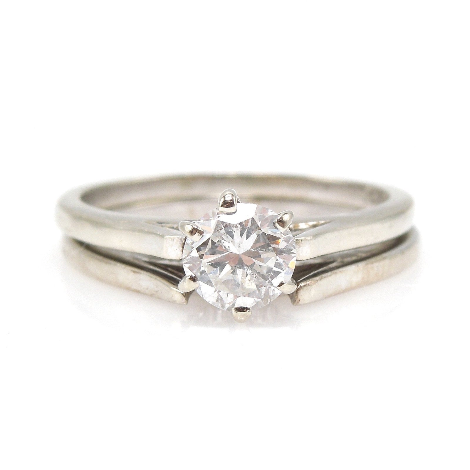 14K White Gold 0.59ct Diamond Solitaire Engagement Ring Wedding Set