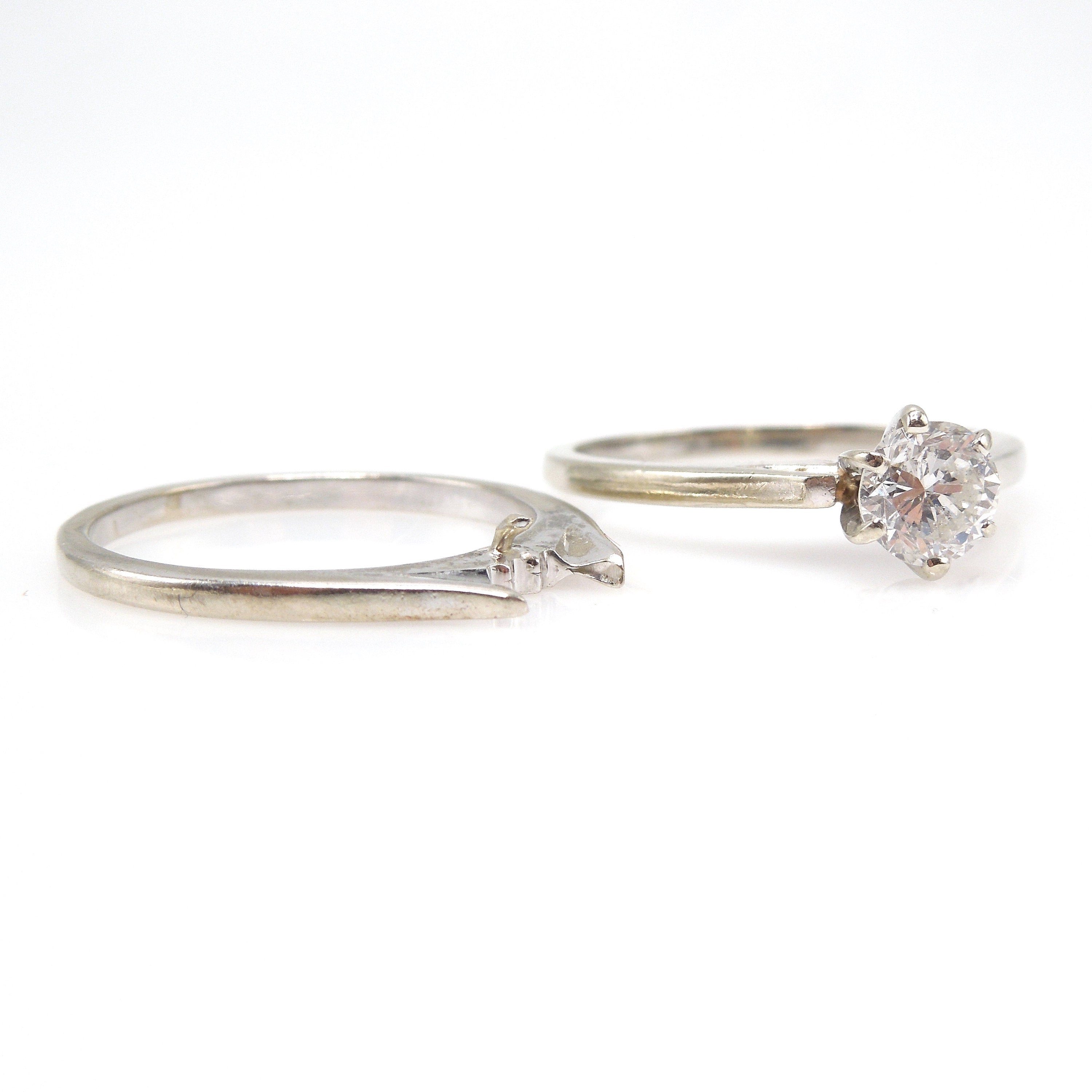 14K White Gold 0.59ct Diamond Solitaire Engagement Ring Wedding Set