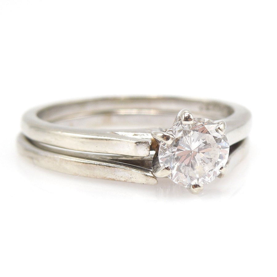 14K White Gold 0.59ct Diamond Solitaire Engagement Ring Wedding Set