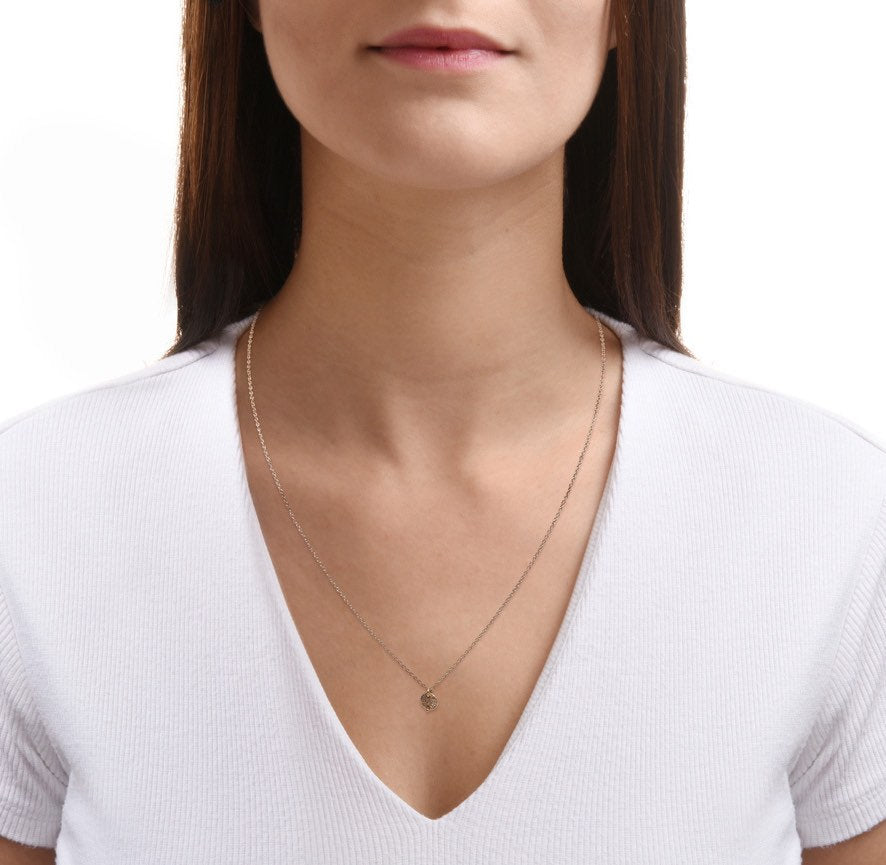 Tiny 14K Yellow Gold and Diamond Disc Necklace - 16.5" Chain
