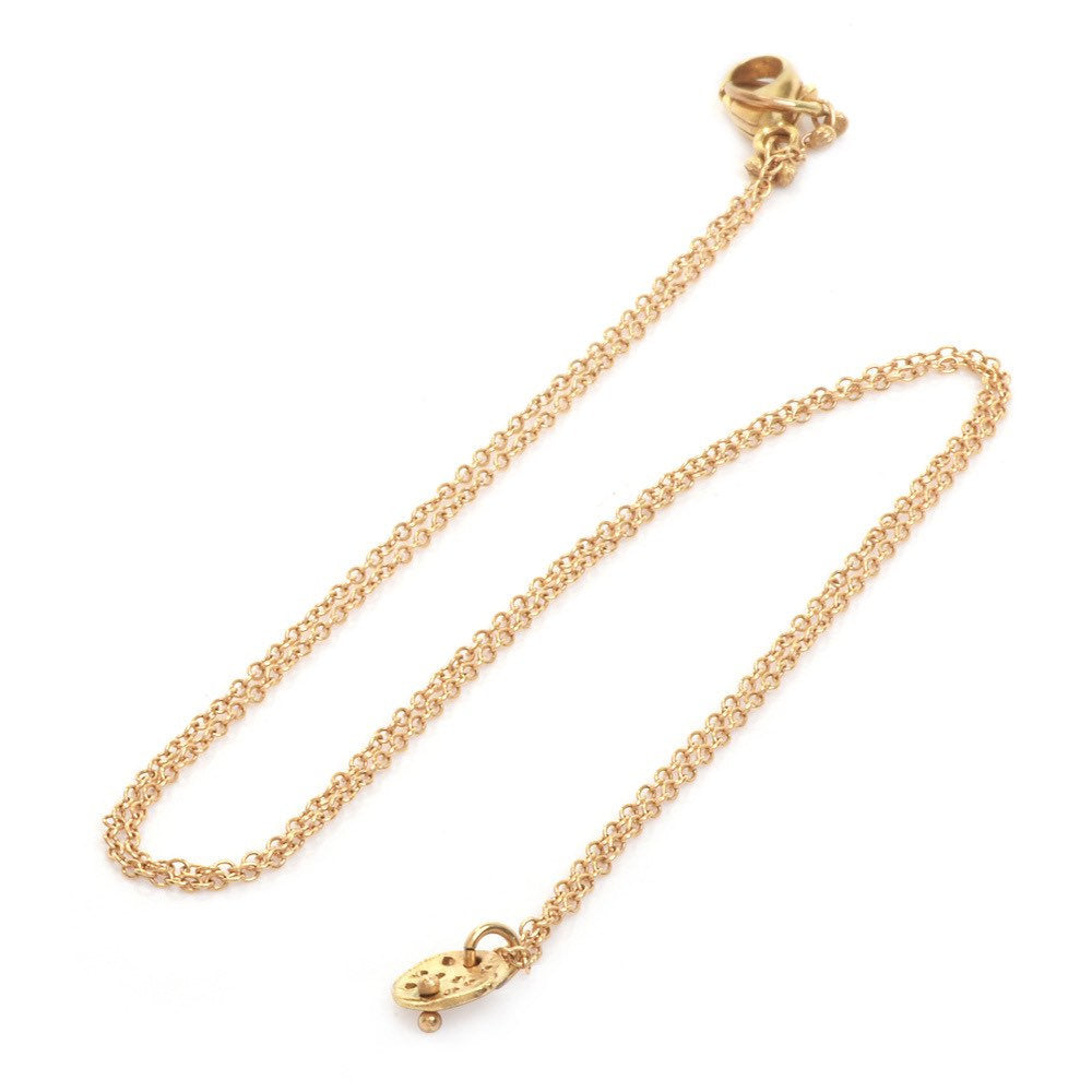 Tiny 14K Yellow Gold and Diamond Disc Necklace - 16.5&quot; Chain