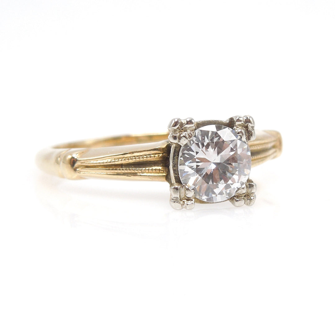 Bicolor 14K White and Yellow Gold 1940s Vintage 0.61ct Diamond Engagement Ring