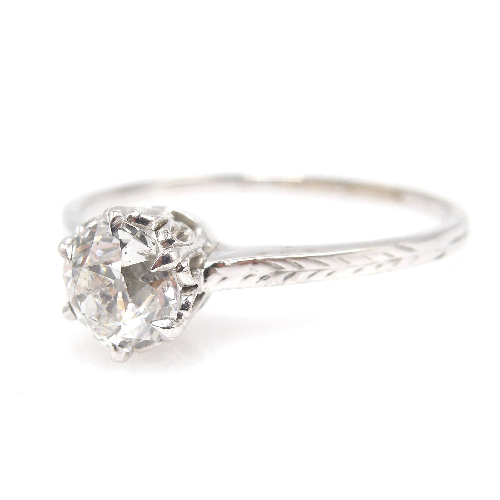 Edwardian Style European Cut Diamond Solitaire - 0.77ct in Palladium & 14K White Gold