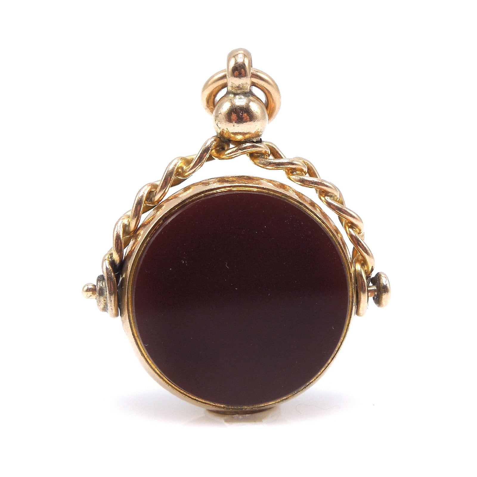 Victorian 9K John Goode & Sons Reversible Sard and Bloodstone Fob