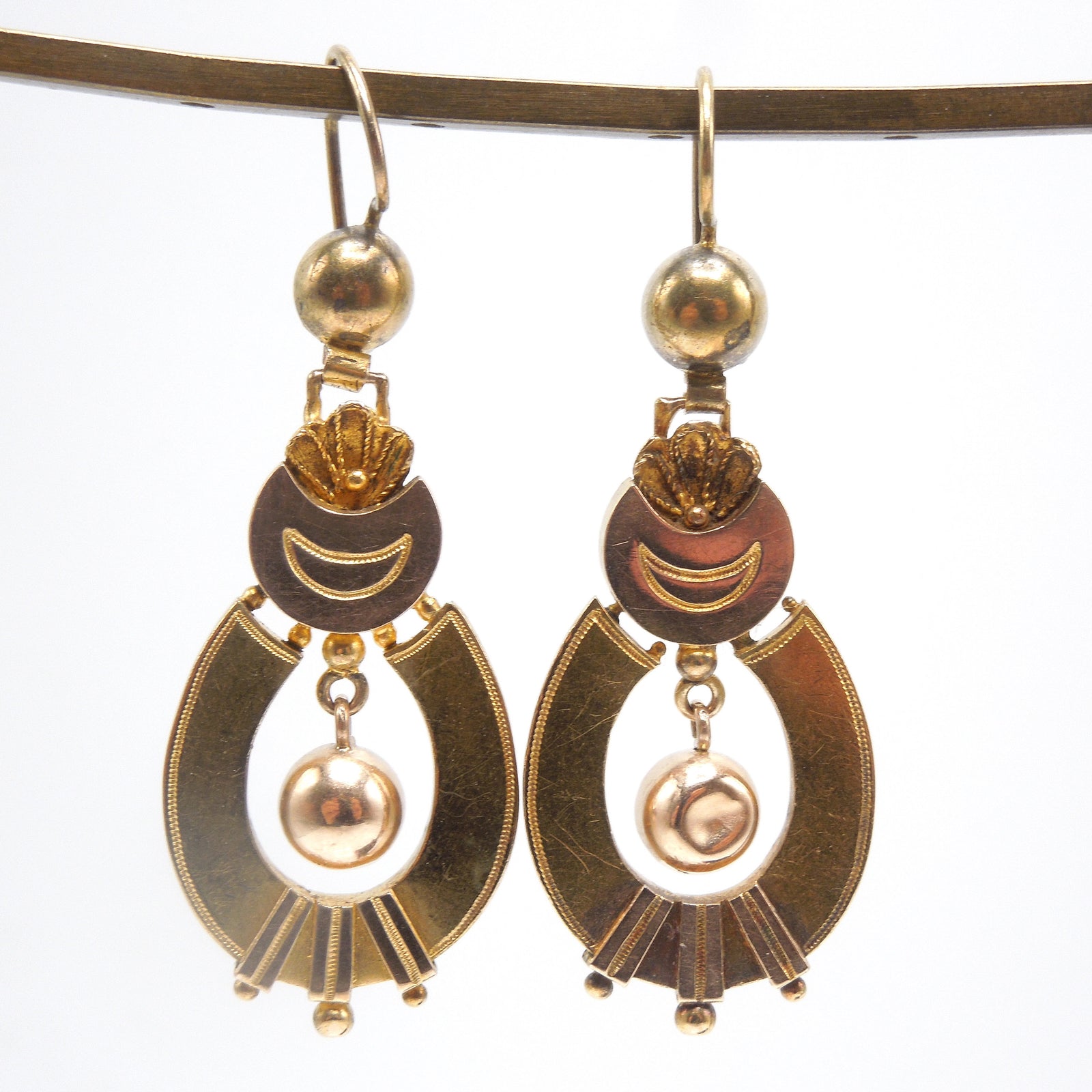 Victorian Etruscan Revival 14K Yellow Gold Drop Earrings