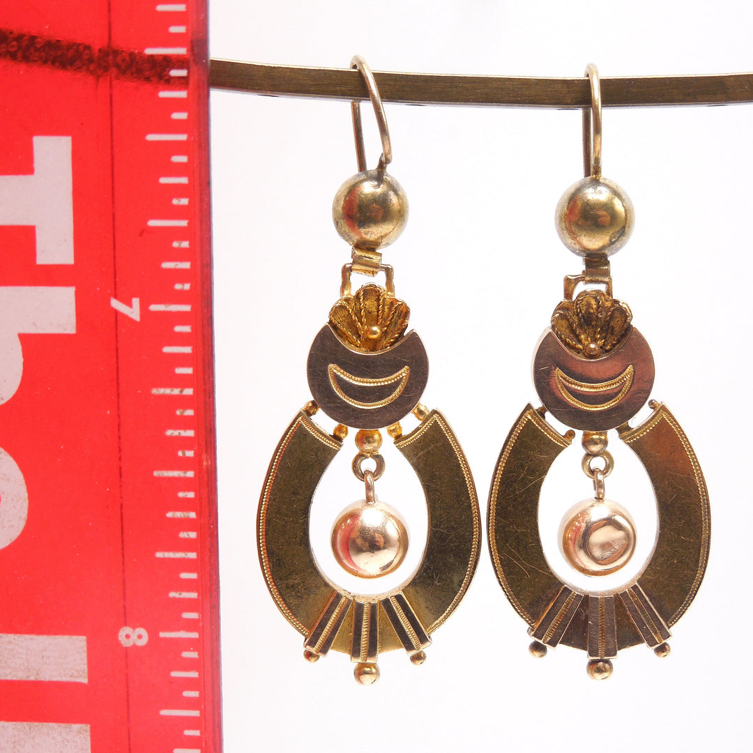 Victorian Etruscan Revival 14K Yellow Gold Drop Earrings