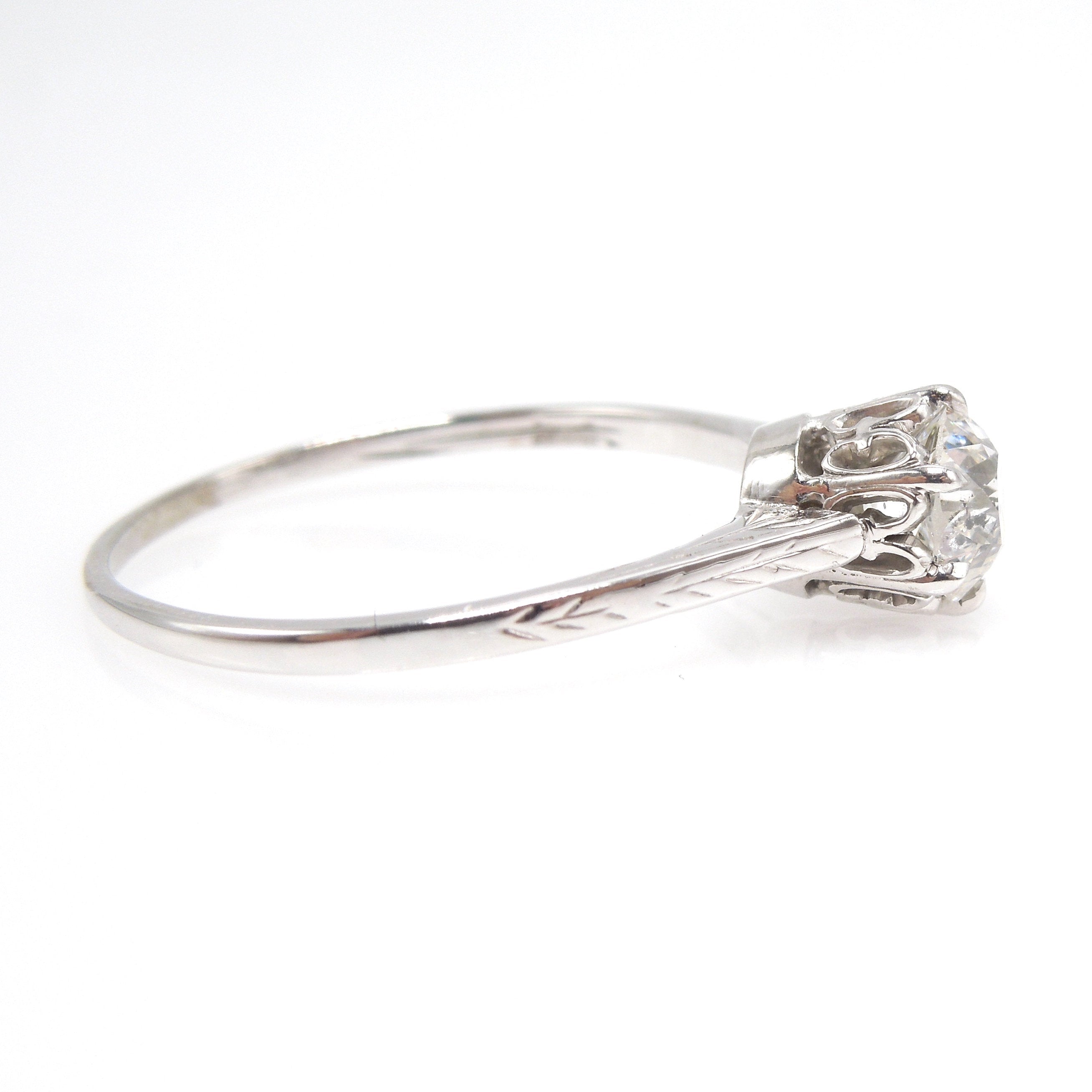 Edwardian Style European Cut Diamond Solitaire - 0.77ct in Palladium & 14K White Gold