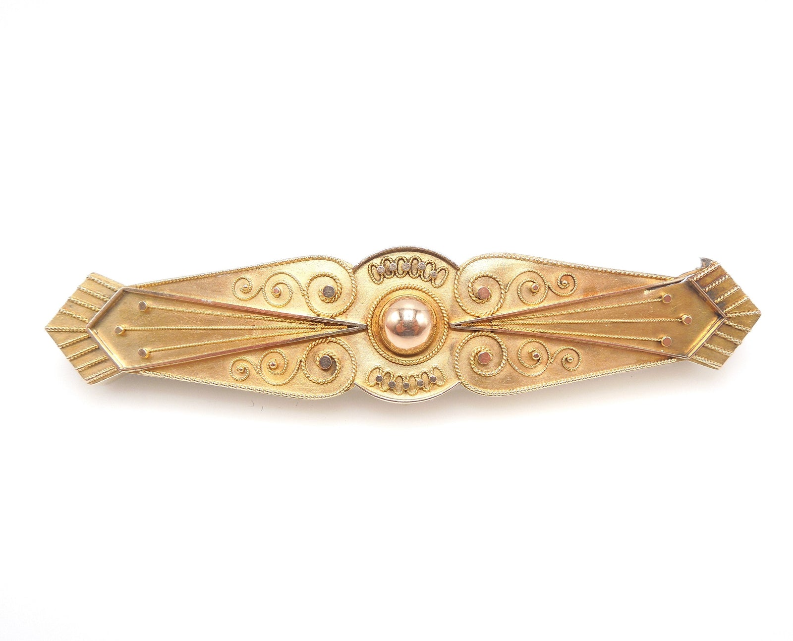 Mid-Victorian Etruscan Revival 14K Bar Brooch Pin