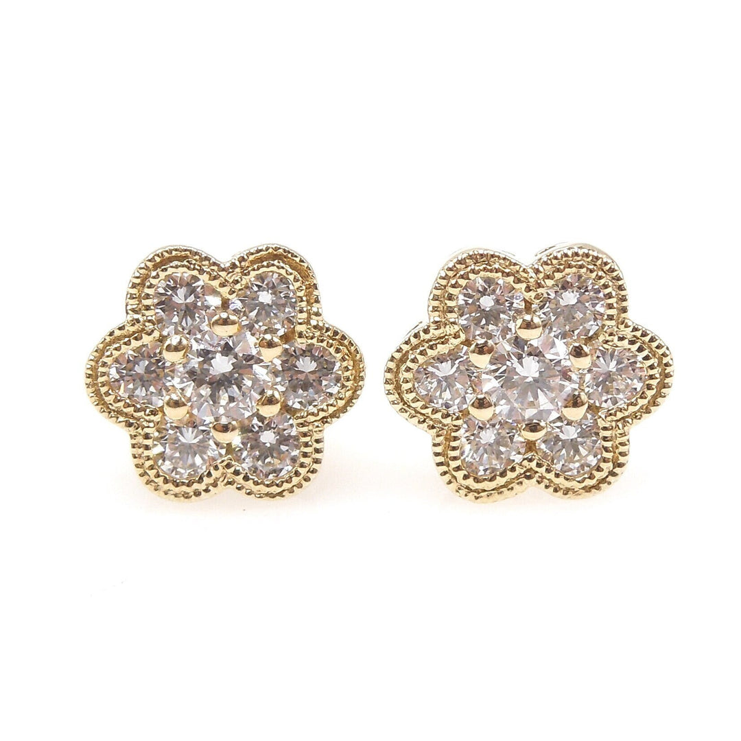 Petite Yellow Gold and Diamond Flower Stud Earrings