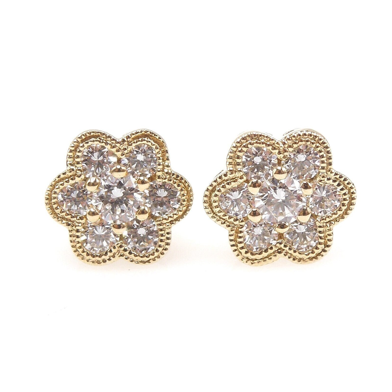 Petite Yellow Gold and Diamond Flower Stud Earrings