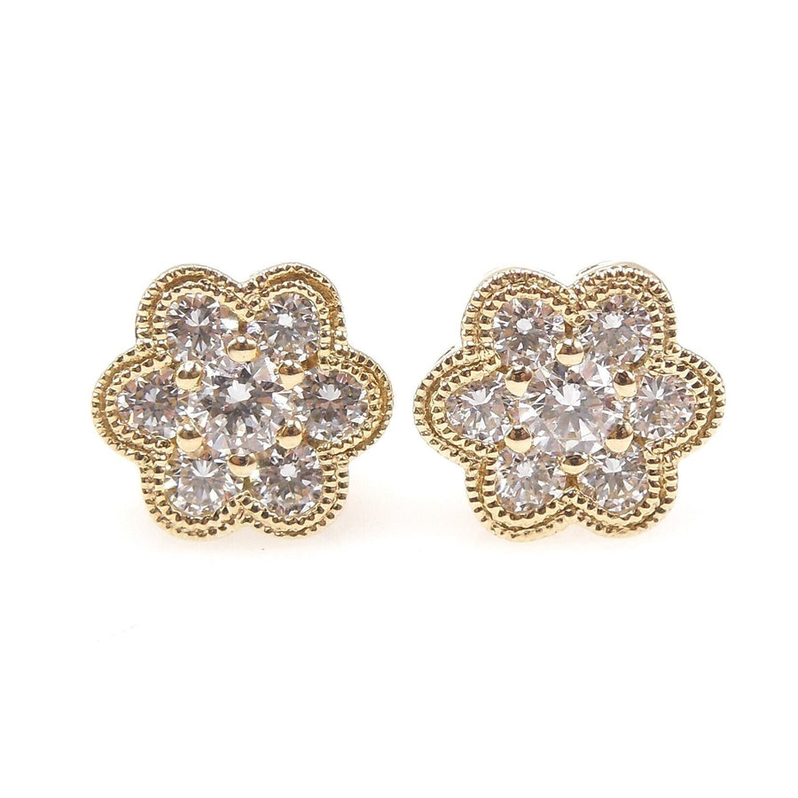 Petite Yellow Gold and Diamond Flower Stud Earrings
