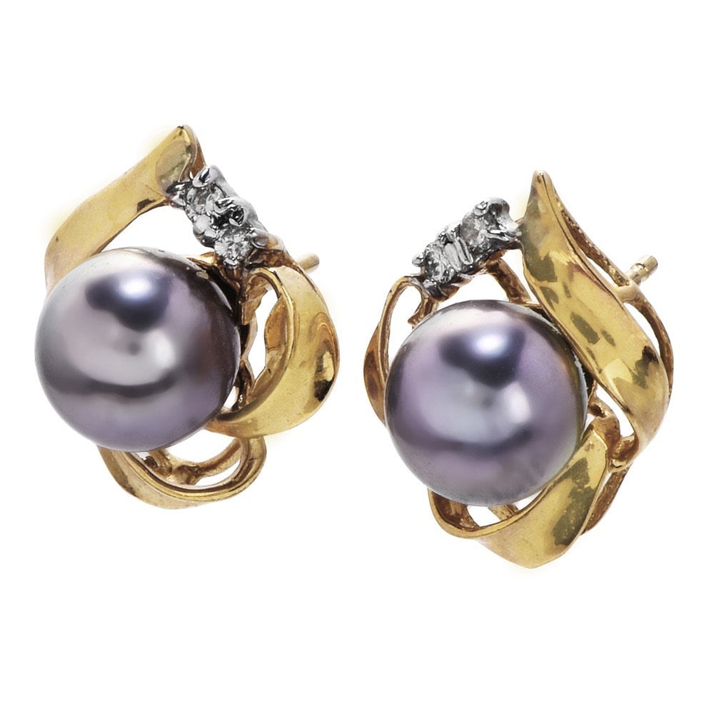 Vintage Pearl and Diamond Stud Earrings in Yellow Gold