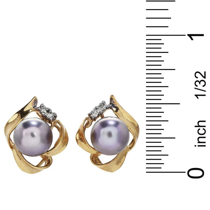 Vintage Pearl and Diamond Stud Earrings in Yellow Gold