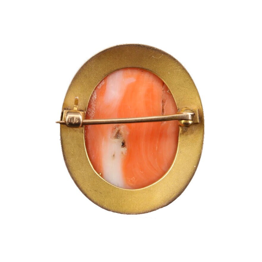 Victorian Era Coral and Yellow Gold Cameo Brooch/Pendant