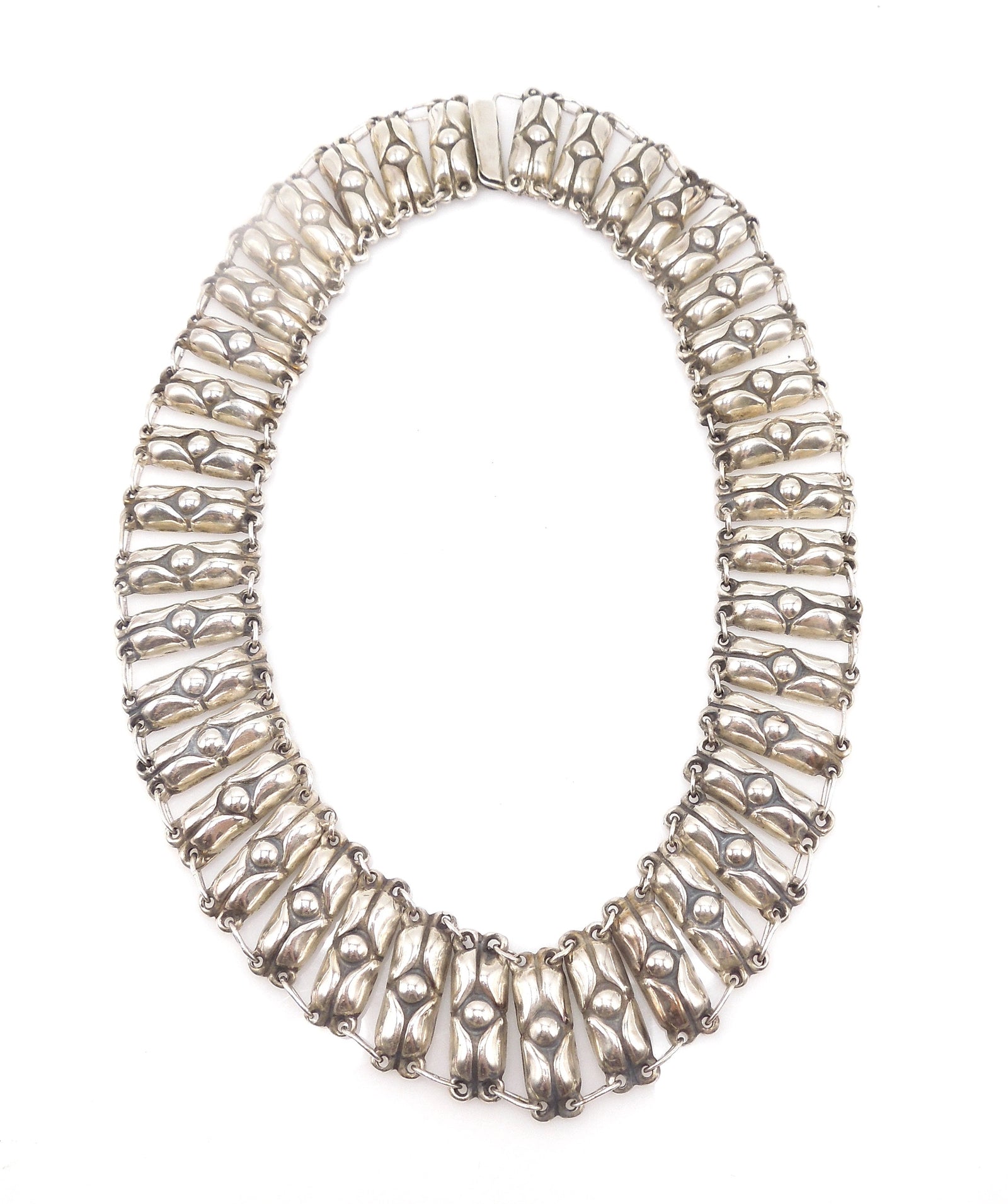 Sterling Silver 1940s Jewel Neckline Mexican Silver Necklace