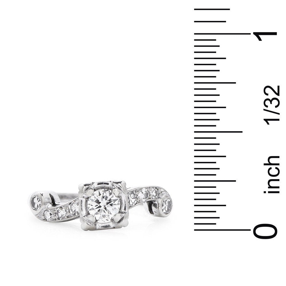 14K White Gold Estate Scroll Engagement Ring with 0.28ct Diamond