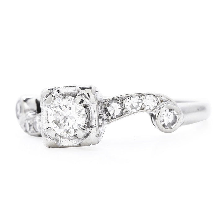 14K White Gold Estate Scroll Engagement Ring with 0.28ct Diamond