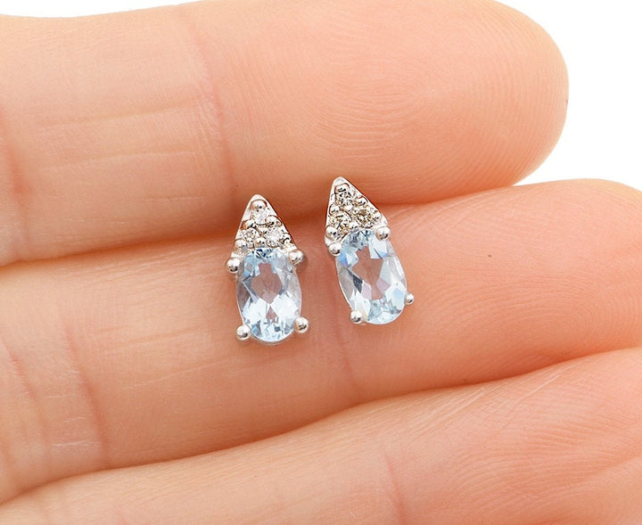 White Gold Aquamarine and Diamond Petite Stud Earrings