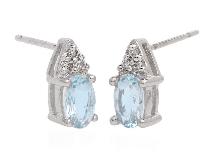 White Gold Aquamarine and Diamond Petite Stud Earrings