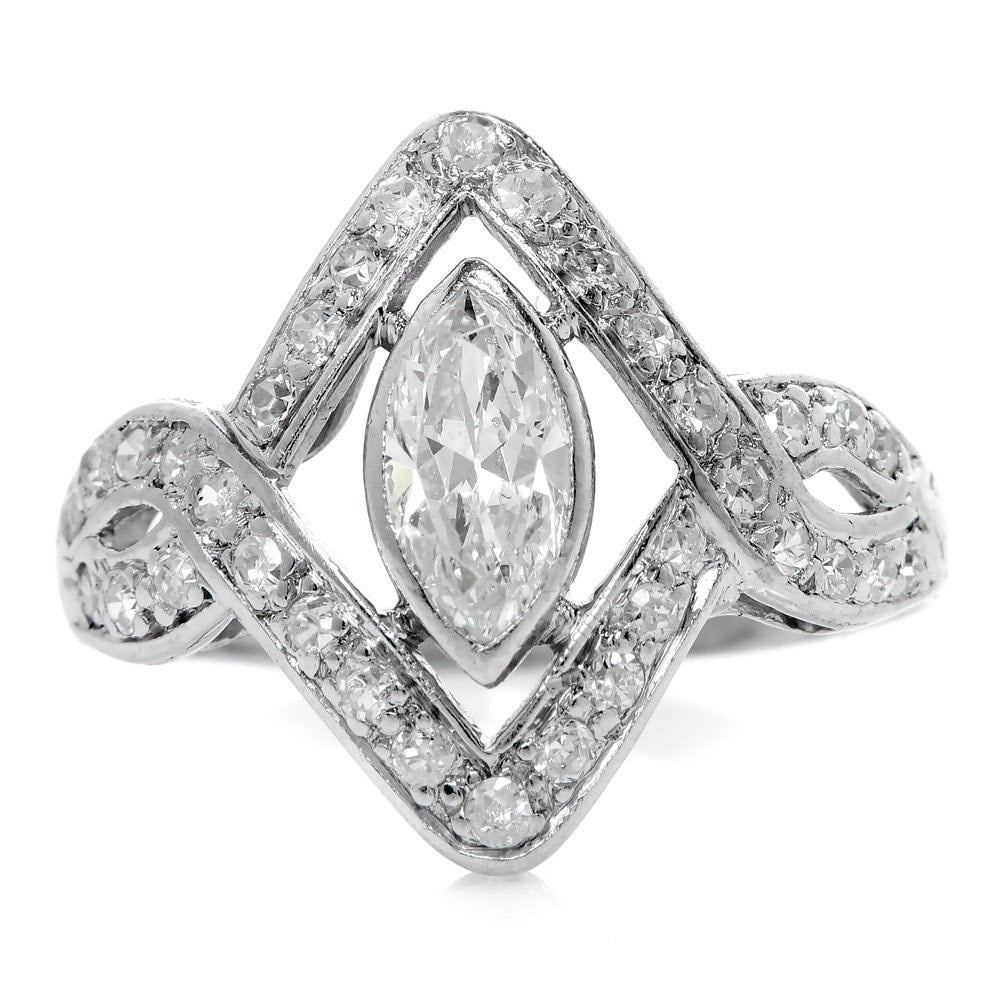 Estate Platinum Twisted Engagement Ring with Marquise Cut Diamond