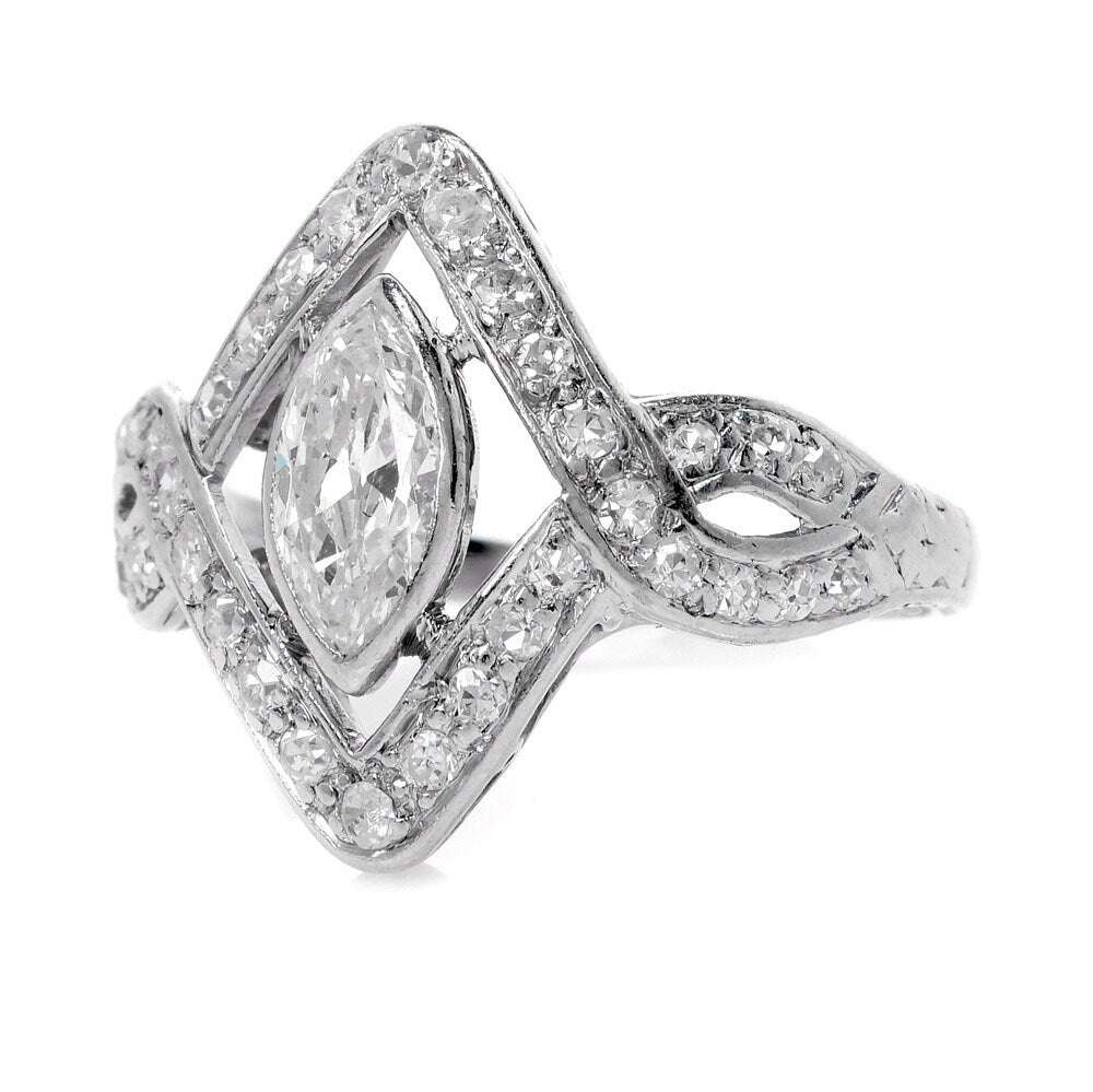 Estate Platinum Twisted Engagement Ring with Marquise Cut Diamond