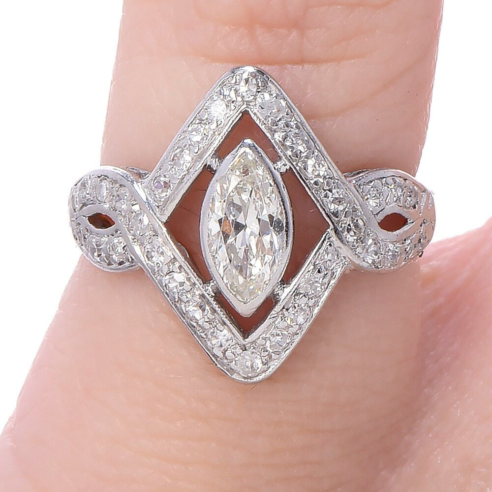 Estate Platinum Twisted Engagement Ring with Marquise Cut Diamond