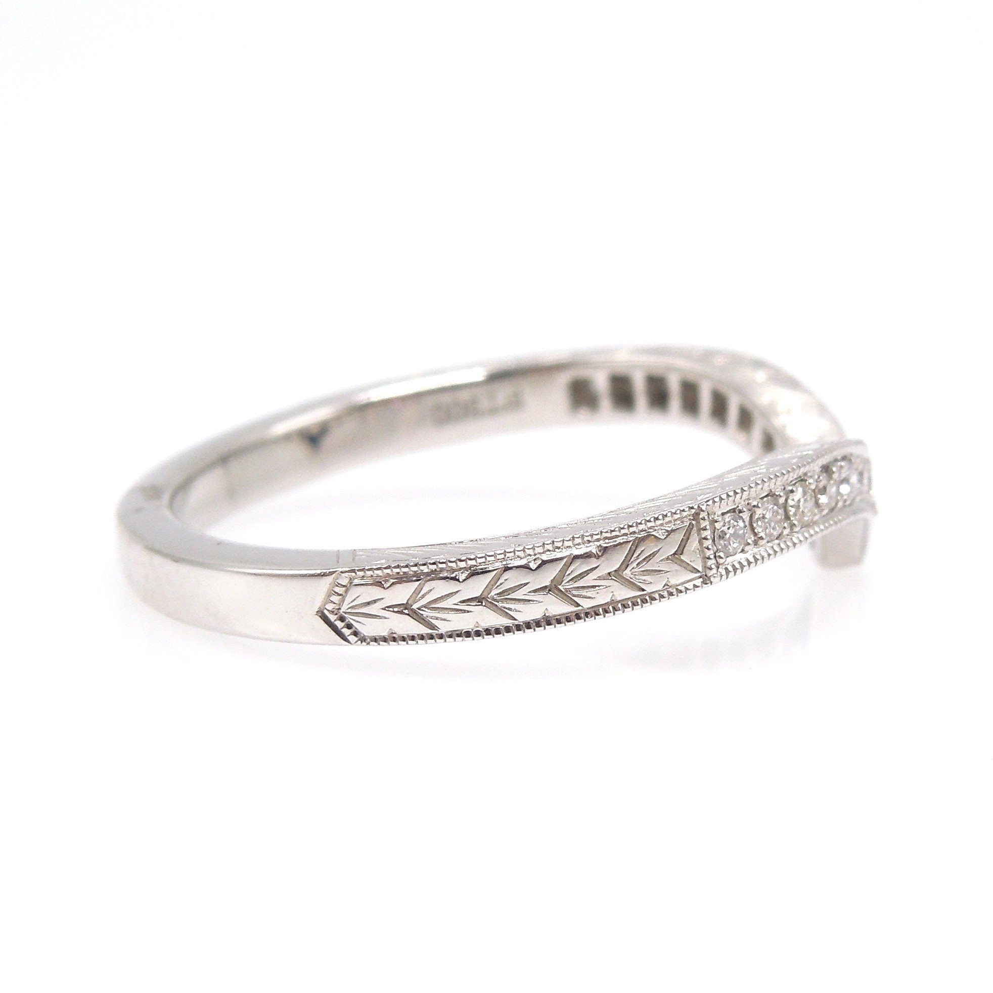 Black Onyx and Diamond Contoured V-shaped Band in Platinum