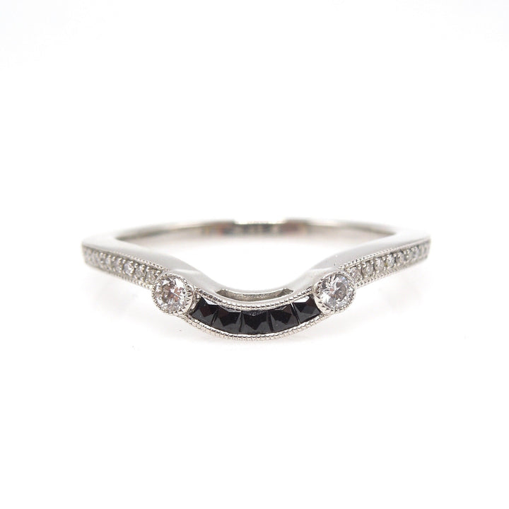 Art Deco Style Black Onyx and Diamond Contoured Curved Band in Platinum