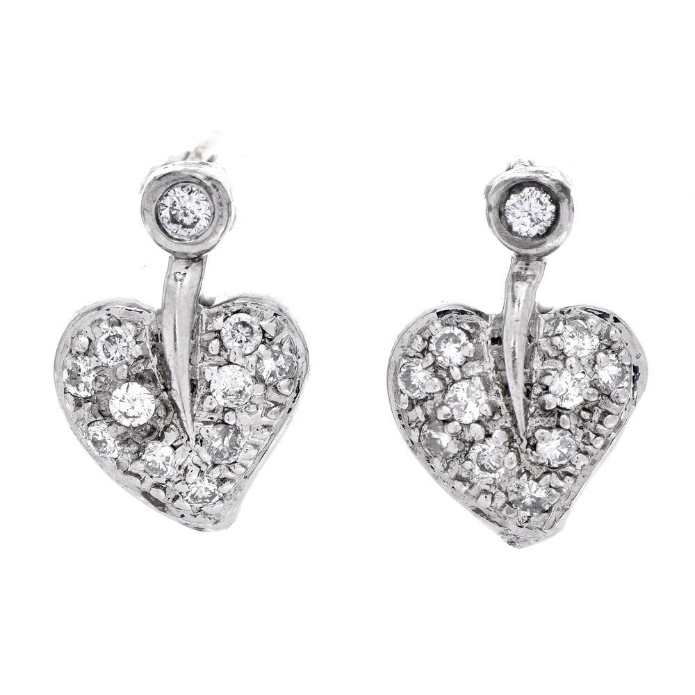 14K White Gold Leaf (or Heart) Small Stud Earrings