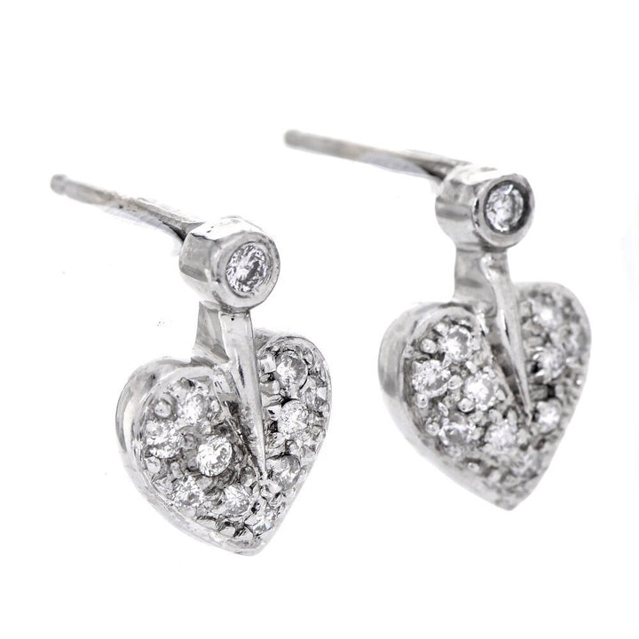 14K White Gold Leaf (or Heart) Small Stud Earrings