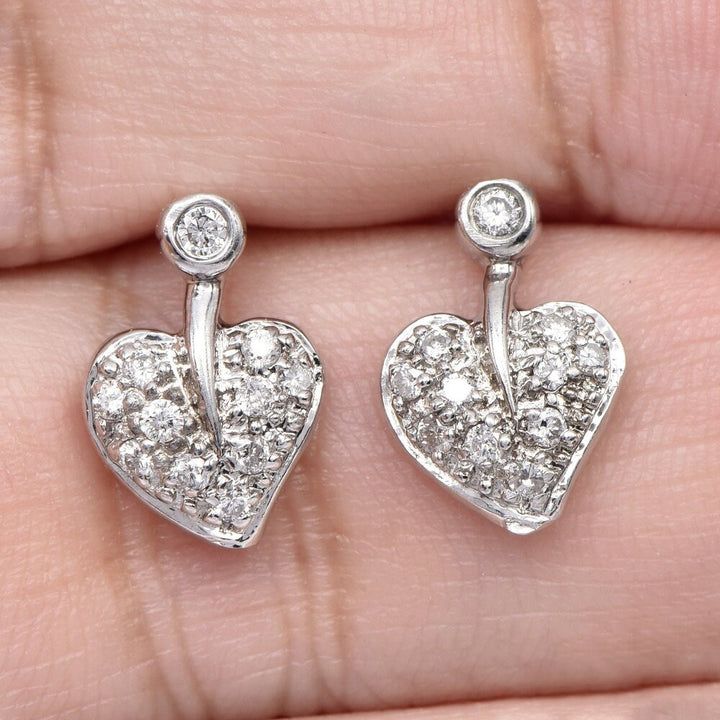 14K White Gold Leaf (or Heart) Small Stud Earrings