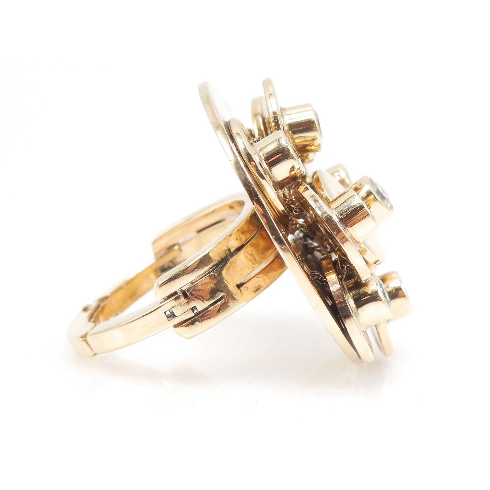 Vintage Midcentury Layered Disc Ring with Bezel Set Diamonds