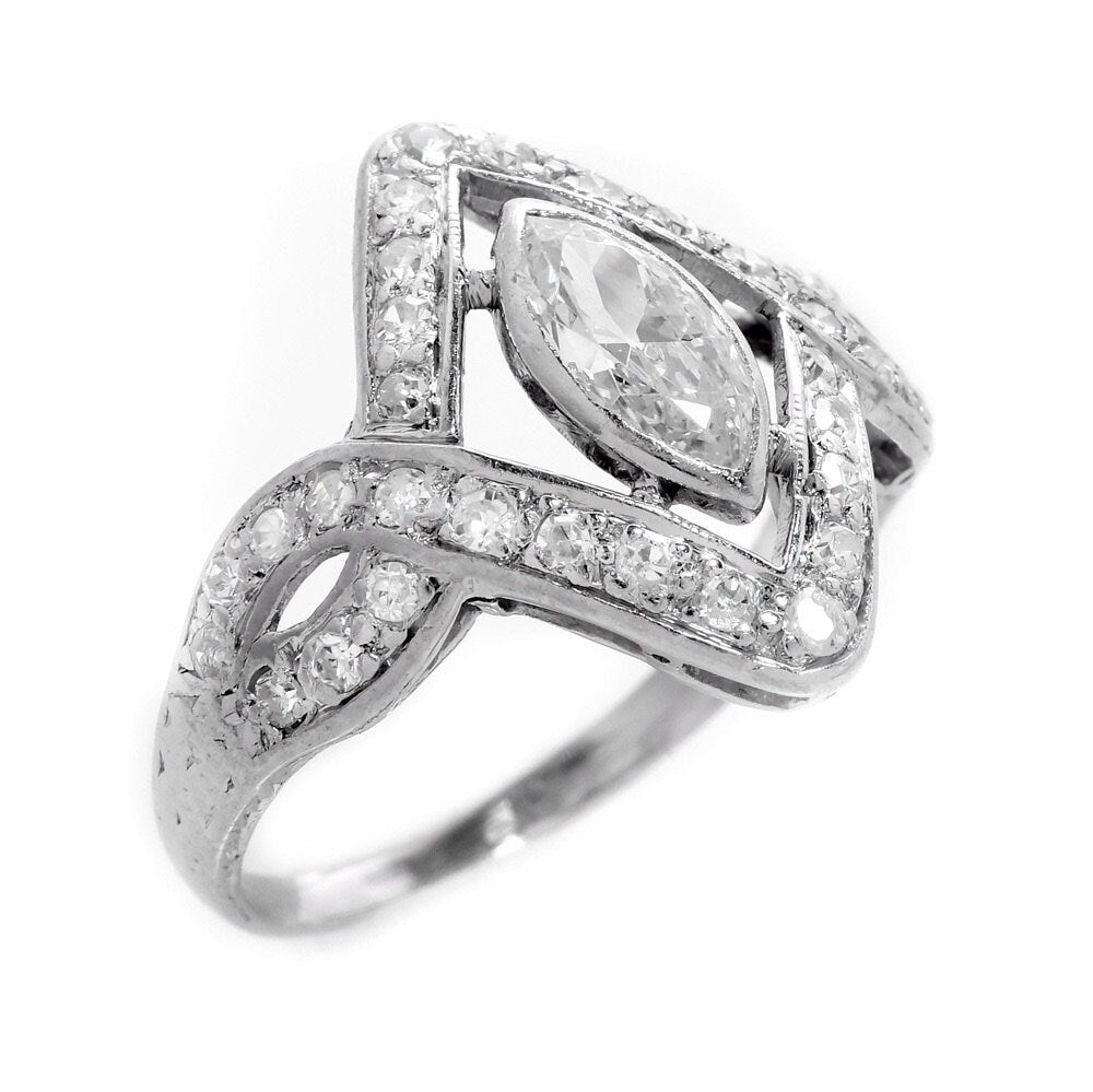 Estate Platinum Twisted Engagement Ring with Marquise Cut Diamond