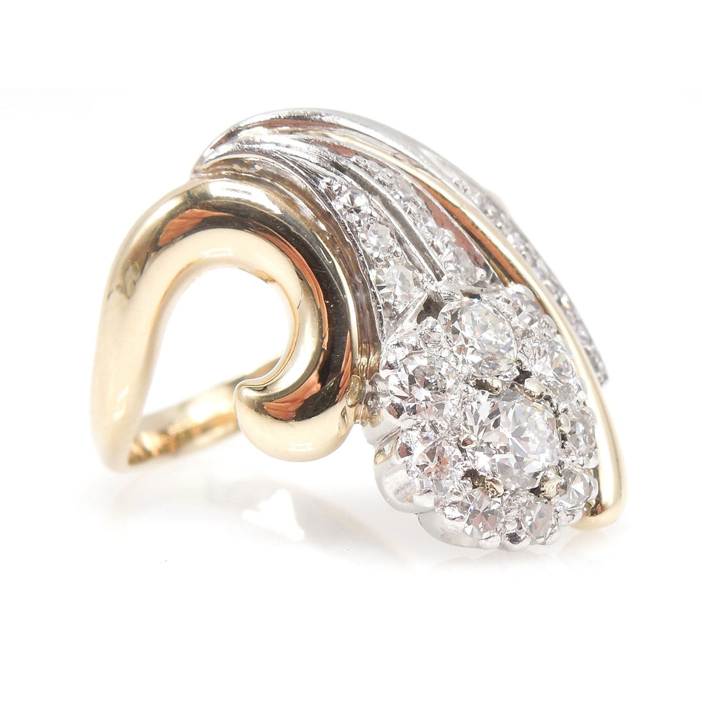 Midcentury Comet or Shooting Star Ring in Bicolor 14K Yellow and White Gold with Diamonds