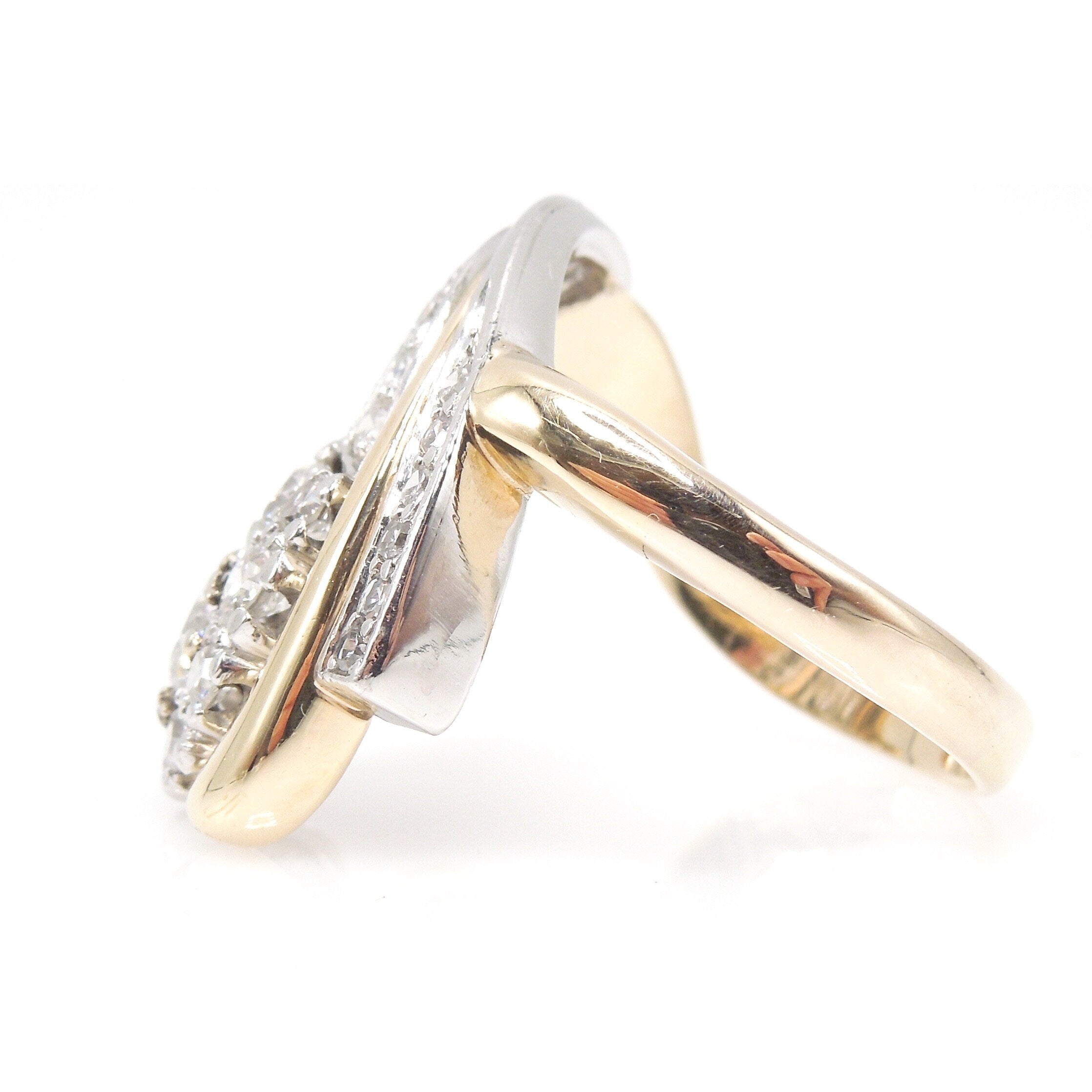 Midcentury Comet or Shooting Star Ring in Bicolor 14K Yellow and White Gold with Diamonds