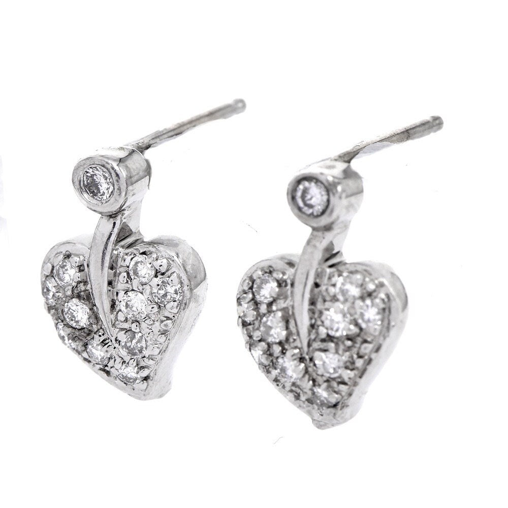 14K White Gold Leaf (or Heart) Small Stud Earrings
