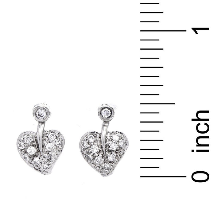 14K White Gold Leaf (or Heart) Small Stud Earrings